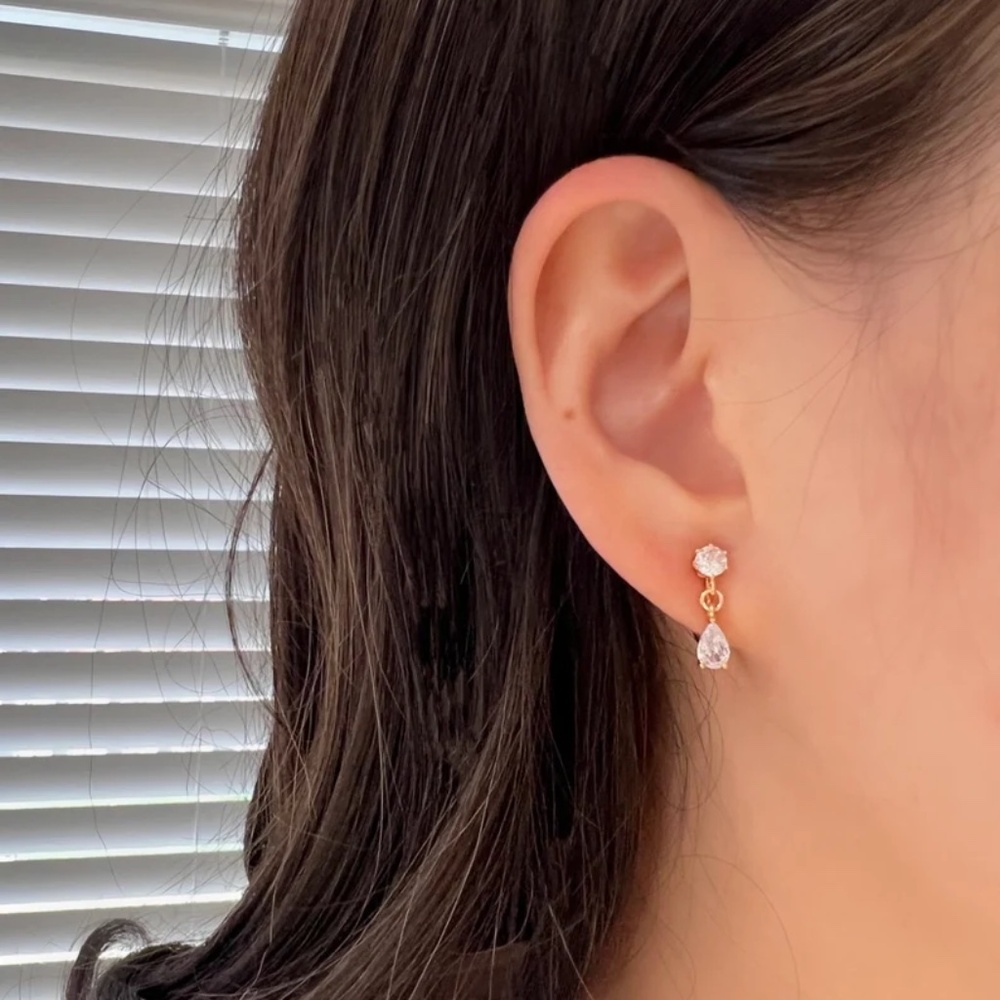 14k Gold Plated White Diamond Drop Clip on Earrings